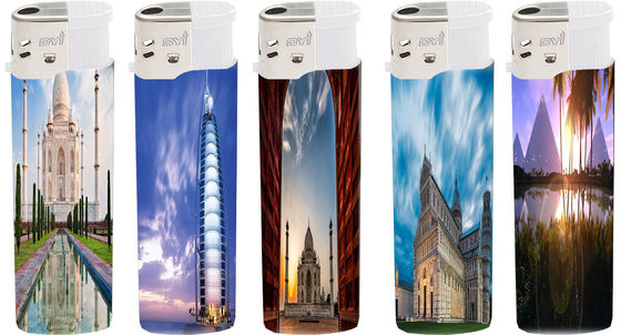 Cigarro de gás plástico de chama suave, reabastecimento eléctrico, isqueiro eletrônico com tampa de vento