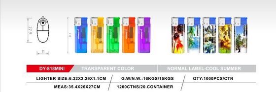 Lighter elétrico com cor transparente OEM e aparência fofa 6.32 * 2.29 * 1.1CM