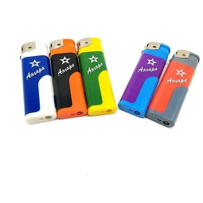 Tamanho de cartão 44*26*27cm Recarregável Electronic Soft Piezo Flame Gas Lighter com LED