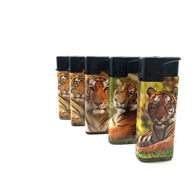 ISO9994 Turbo Flame Windproof Lighter de gás padrão com logotipo personalizado Tiger Sticker