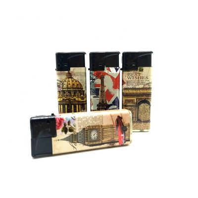 Logotipo personalizado Portátil descartável de plástico resistente ao vento isqueiro de cigarro para o exterior